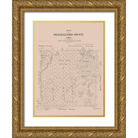 Shackelford County Texas - Walsh 1879 Gold Ornate Wood Framed Art Print with Double Matting by Walsh