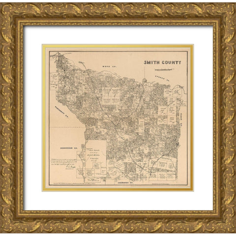 Smith County Texas - Wildort 1905 Gold Ornate Wood Framed Art Print with Double Matting by Wildort