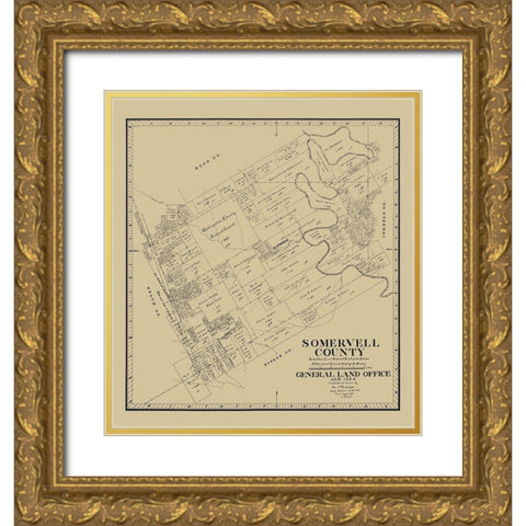 Somervell County Texas - Theilepape 1884 Gold Ornate Wood Framed Art Print with Double Matting by Thielepape
