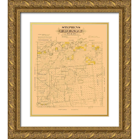 Stephens County Texas - Gast 1870 Gold Ornate Wood Framed Art Print with Double Matting by Gast