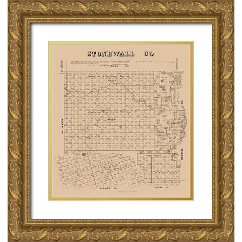 Stonewall County Texas - Walsh 1880 Gold Ornate Wood Framed Art Print with Double Matting by Walsh