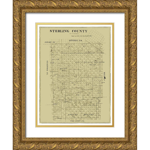 Sterling County Texas -1891 Gold Ornate Wood Framed Art Print with Double Matting by Unknown