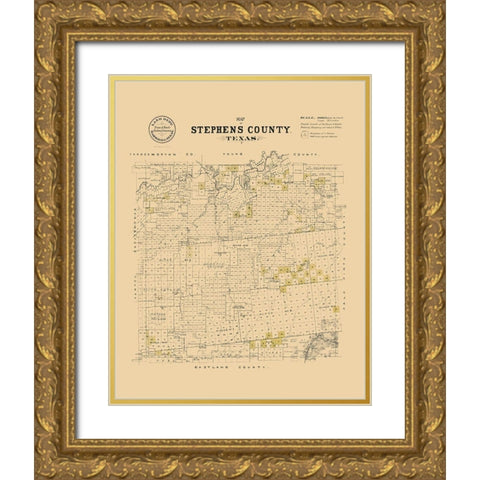Stephens County Texas - Strickland 1870 Gold Ornate Wood Framed Art Print with Double Matting by Strickland