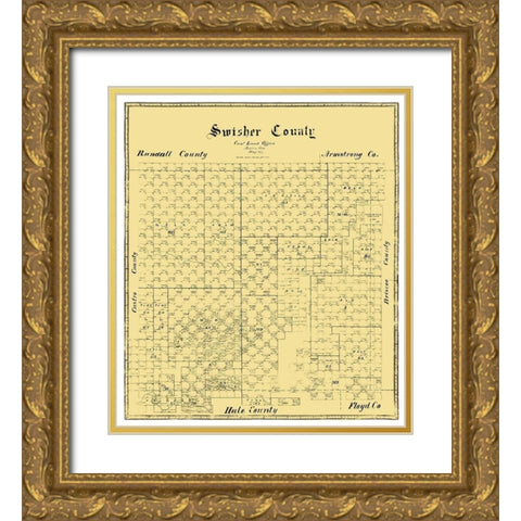 Swisher County Texas -1873 Gold Ornate Wood Framed Art Print with Double Matting by Unknown