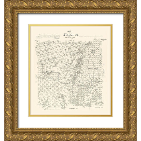 Taylor County Texas - Walsh 1879 Gold Ornate Wood Framed Art Print with Double Matting by Walsh