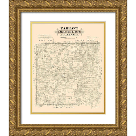 Tarrant County Texas - Gast 1870 Gold Ornate Wood Framed Art Print with Double Matting by Gast
