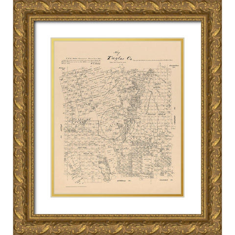 Taylor County Texas - Walsh 1879 Gold Ornate Wood Framed Art Print with Double Matting by Walsh