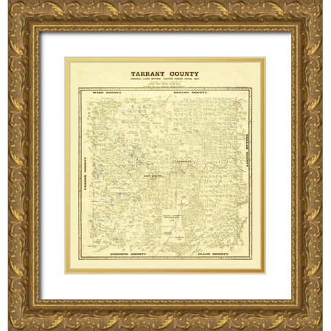 Tarrant County Texas - Lucas 1873 Gold Ornate Wood Framed Art Print with Double Matting by Lucas