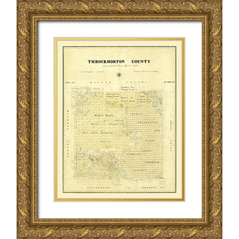 Throckmorton County Texas - Matthews 1880 Gold Ornate Wood Framed Art Print with Double Matting by Matthews
