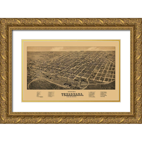 Texarkana Texas - Wellge 1888 Gold Ornate Wood Framed Art Print with Double Matting by Wellge