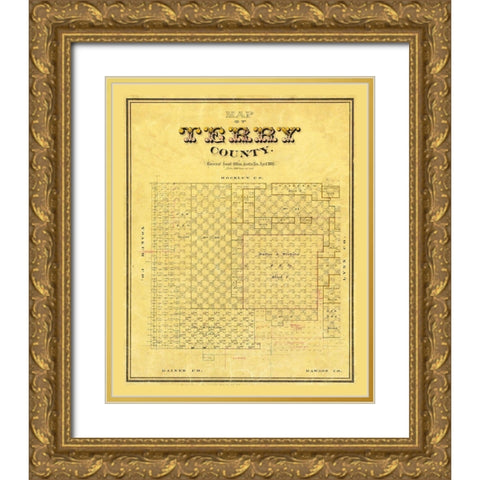 Terry County Texas -1893 Gold Ornate Wood Framed Art Print with Double Matting by Unknown