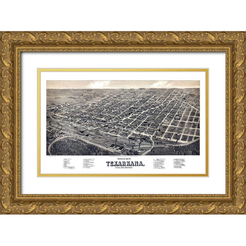 Texarkana Texas - Wellge 1888 Gold Ornate Wood Framed Art Print with Double Matting by Wellge
