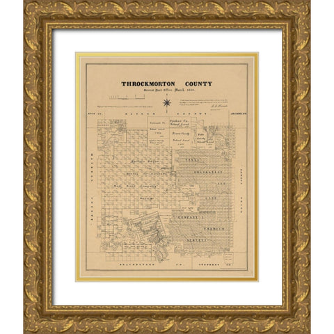 Throckmorton County Texas - Walsh 1880 Gold Ornate Wood Framed Art Print with Double Matting by Walsh