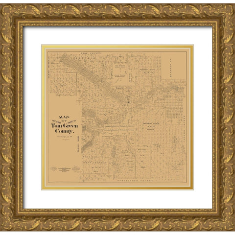 Tom Green County East Texas - McGaughey 1894 Gold Ornate Wood Framed Art Print with Double Matting by McGaughey