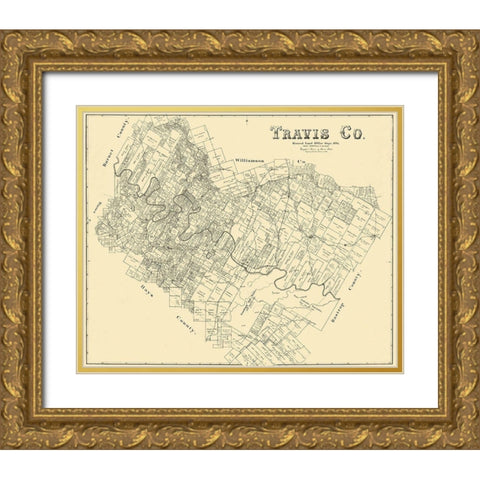 Travis Texas Landowner - Land Office 1894 Gold Ornate Wood Framed Art Print with Double Matting by Land Office
