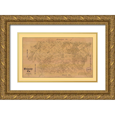 Trinity County Texas - Walsh 1879 Gold Ornate Wood Framed Art Print with Double Matting by Walsh