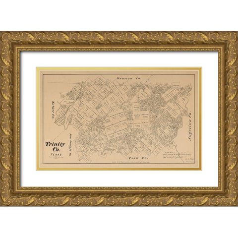 Trinity County Texas - Walsh 1879 Gold Ornate Wood Framed Art Print with Double Matting by Walsh