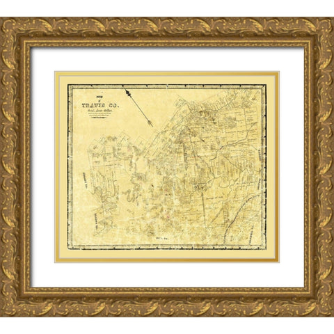 Travis County Texas - Rosenberg 1861 Gold Ornate Wood Framed Art Print with Double Matting by Rosenberg