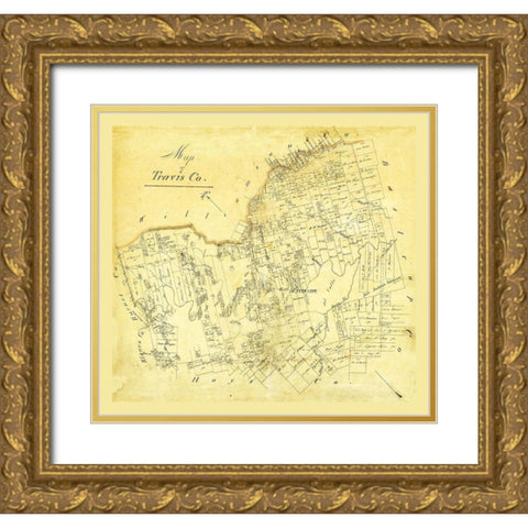Travis County Texas Gold Ornate Wood Framed Art Print with Double Matting by Unknown