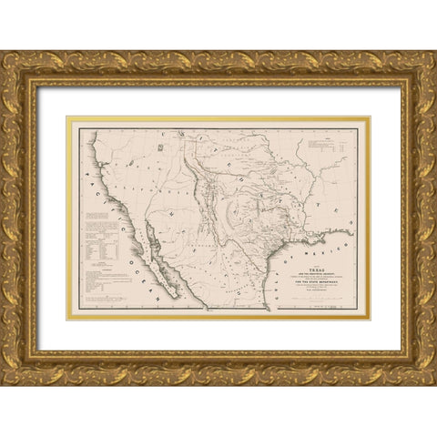 Texas - Adjacent Countries - Emory 1844 Gold Ornate Wood Framed Art Print with Double Matting by Emory