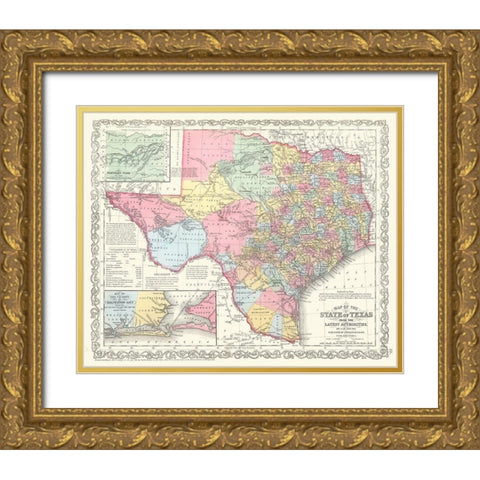 State of Texas - Young 1850 Gold Ornate Wood Framed Art Print with Double Matting by Young