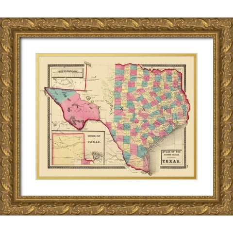 Texas - Northern Texas - Walling 1872 Gold Ornate Wood Framed Art Print with Double Matting by Walling