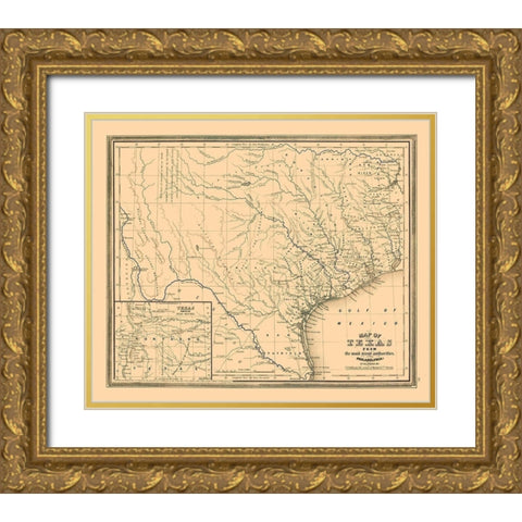 Texas - Williams 1845 Gold Ornate Wood Framed Art Print with Double Matting by Williams