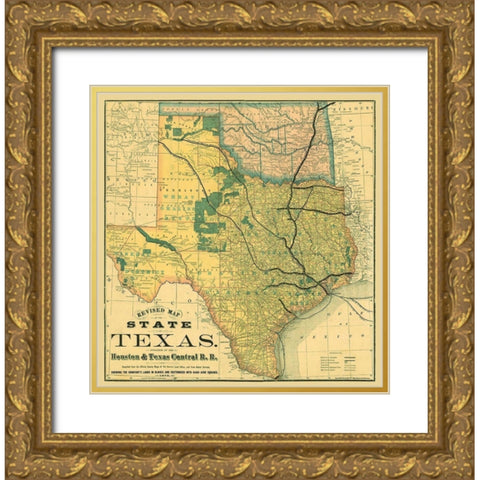 Texas Revised - Rand McNally 1876 Gold Ornate Wood Framed Art Print with Double Matting by Rand McNally