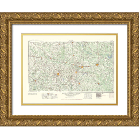 Tyler Texas Quad - USGS 1955 Gold Ornate Wood Framed Art Print with Double Matting by USGS