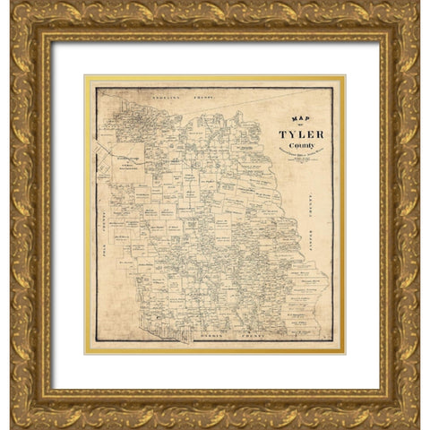 Tyler County Texas - Rowe 1897 Gold Ornate Wood Framed Art Print with Double Matting by Rowe