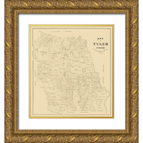 Tyler County Texas -1898 Gold Ornate Wood Framed Art Print with Double Matting by Unknown