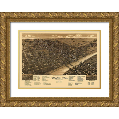 Waco Texas - Wellge 1886 Gold Ornate Wood Framed Art Print with Double Matting by Wellge