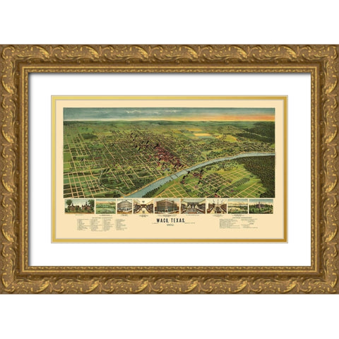 Waco Texas - Ension 1892 Gold Ornate Wood Framed Art Print with Double Matting by Ension
