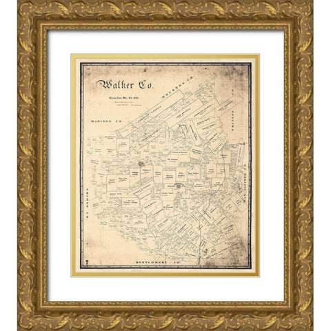 Walker County Texas - Sweeney 1889 Gold Ornate Wood Framed Art Print with Double Matting by Sweeney