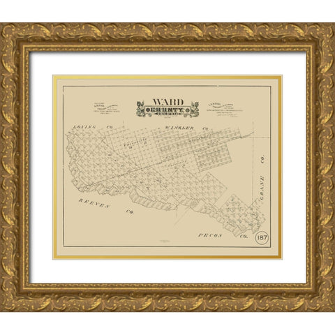 Ward County Texas - Hall 1888 Gold Ornate Wood Framed Art Print with Double Matting by Hall