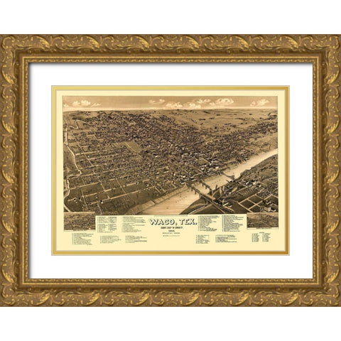 Waco Texas - Beck 1886 Gold Ornate Wood Framed Art Print with Double Matting by Beck