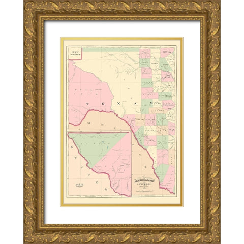 Texas Western Portion - Asher 1874 Gold Ornate Wood Framed Art Print with Double Matting by Asher
