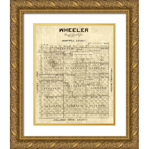 Wheeler County Texas -1887 Gold Ornate Wood Framed Art Print with Double Matting by Unknown
