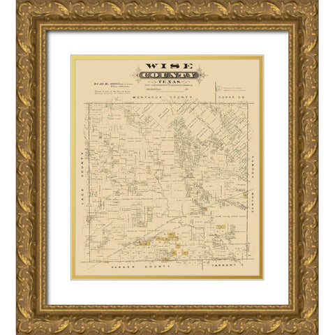 Wise County Texas - Gast 1870 Gold Ornate Wood Framed Art Print with Double Matting by Gast