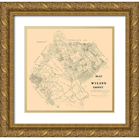 Wilson County Texas - Walsh 1879 Gold Ornate Wood Framed Art Print with Double Matting by Walsh