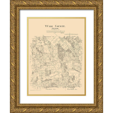 Wise County Texas - Walsh 1879 Gold Ornate Wood Framed Art Print with Double Matting by Walsh