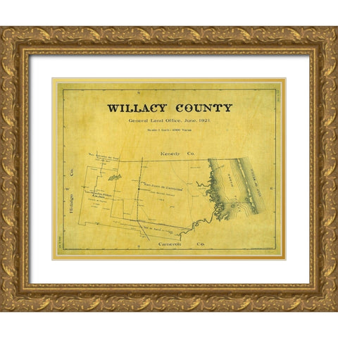 Willacy County Texas - Giles 1921 Gold Ornate Wood Framed Art Print with Double Matting by Giles