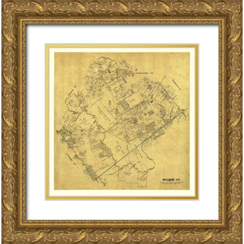 Wilson County Texas - Pressler 1866 Gold Ornate Wood Framed Art Print with Double Matting by Pressler