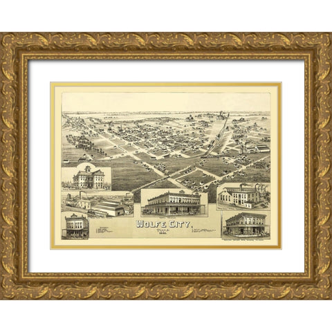 Wolfe City Texas - Fowler 1891 Gold Ornate Wood Framed Art Print with Double Matting by Fowler