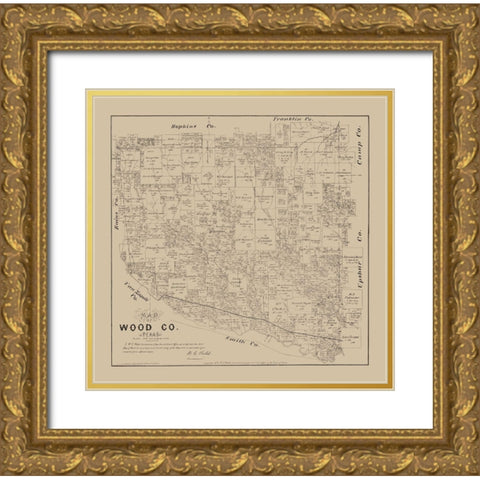 Wood County Texas- Walsh 1879 Gold Ornate Wood Framed Art Print with Double Matting by Walsh