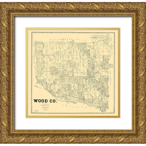 Wood County Texas - Pressler 1895 Gold Ornate Wood Framed Art Print with Double Matting by Pressler