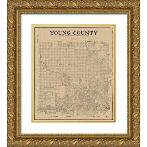 Young County Texas - Clark 1897 Gold Ornate Wood Framed Art Print with Double Matting by Clark