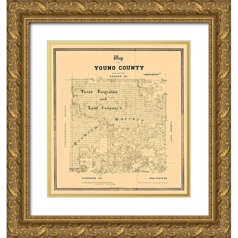 Young County Texas - Walsh 1889 Gold Ornate Wood Framed Art Print with Double Matting by Walsh