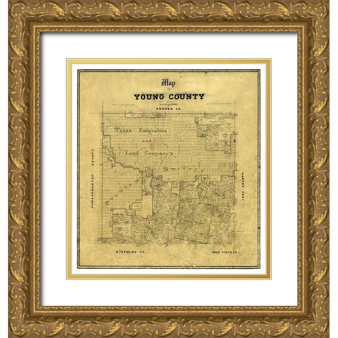 Young County Texas - Finerney 1880 Gold Ornate Wood Framed Art Print with Double Matting by Finerney