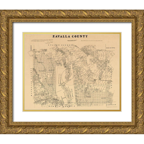 Zavalla County Texas - Walsh 1879 Gold Ornate Wood Framed Art Print with Double Matting by Walsh